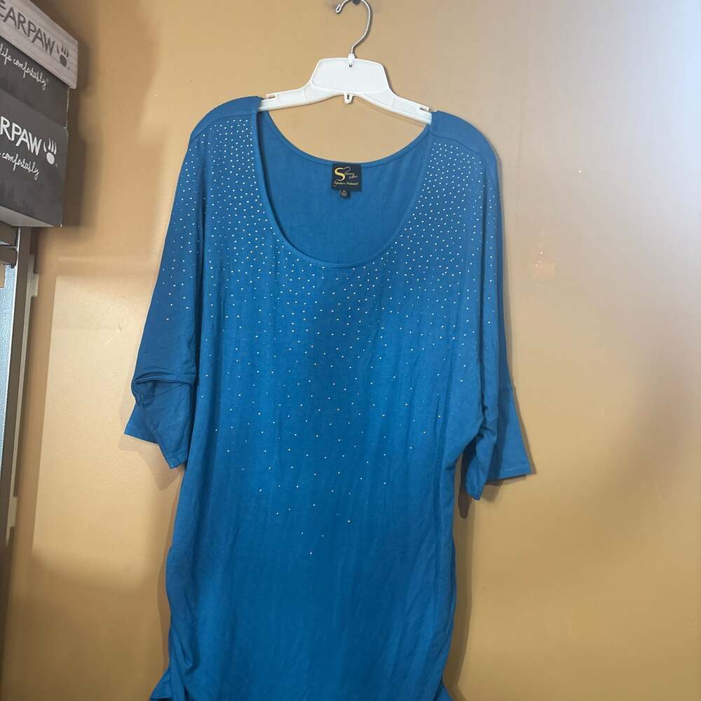 SERENA WILLIAMS SIGNATURE STATEMENT WOMAN'S LADIES BLOUSE SIZE 1X TEAL BLUE